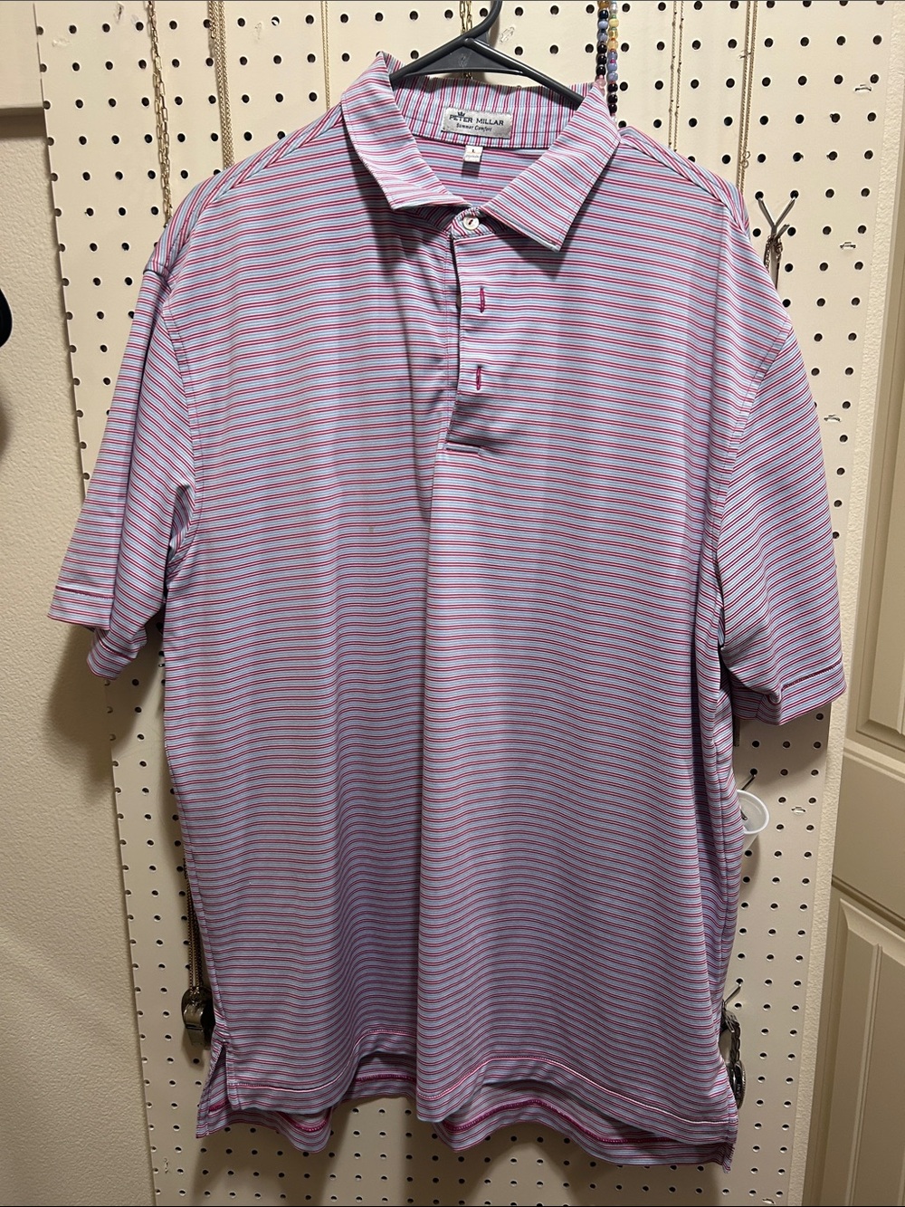 Peter Millar Pink Striped Performance Polo